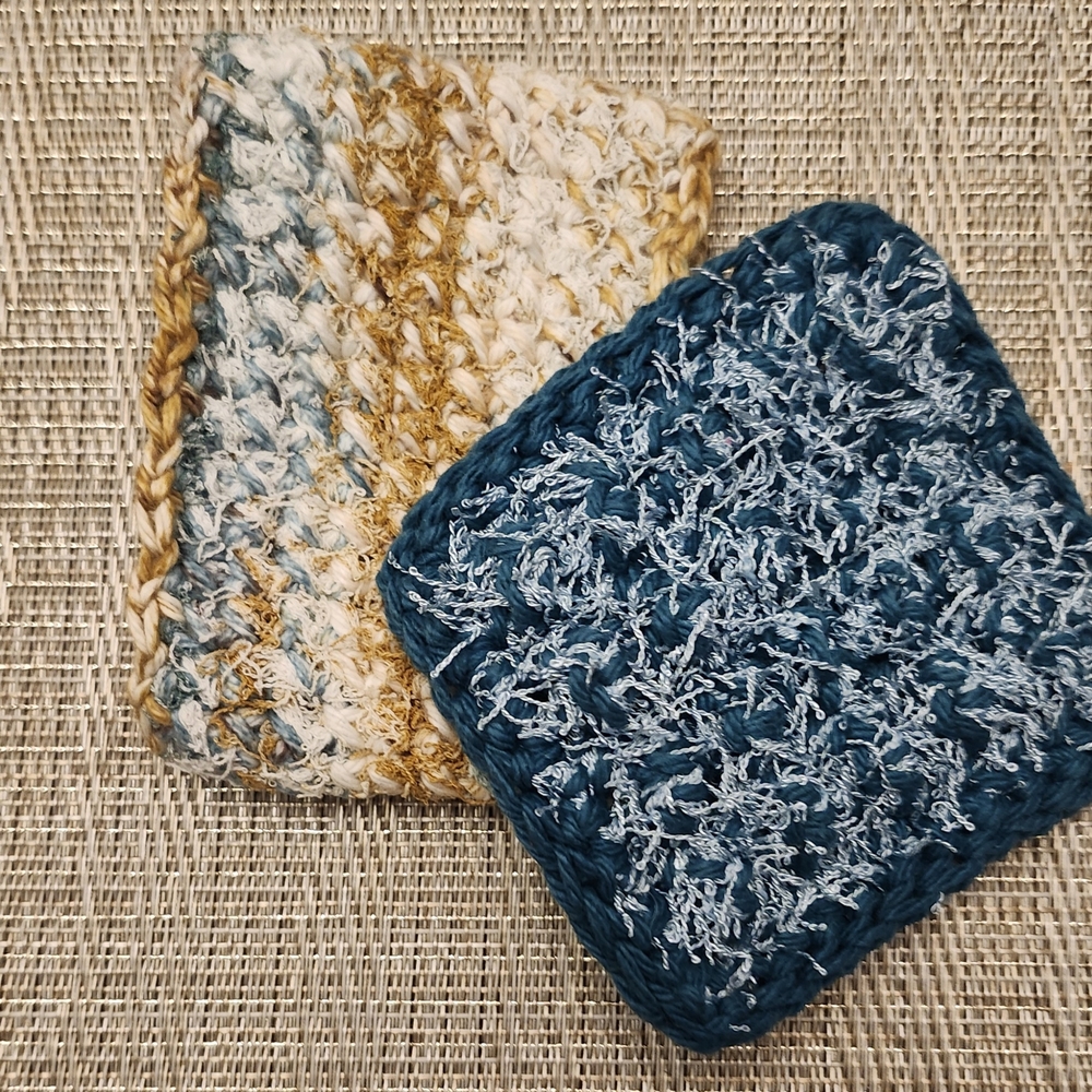 Hand Crafted Blue and Gold Kitchen Scrubby Set